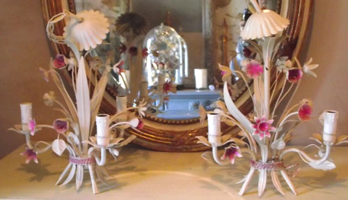 wonderful pair of french toleware chandeliers